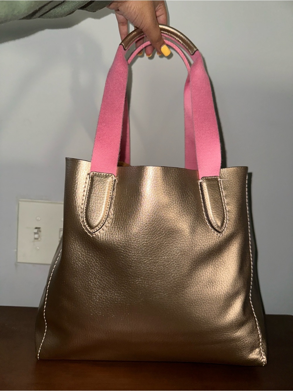 Coach Derby Metallic Rose Gold Tote with Pink Top Handles - Picture 2 of 13